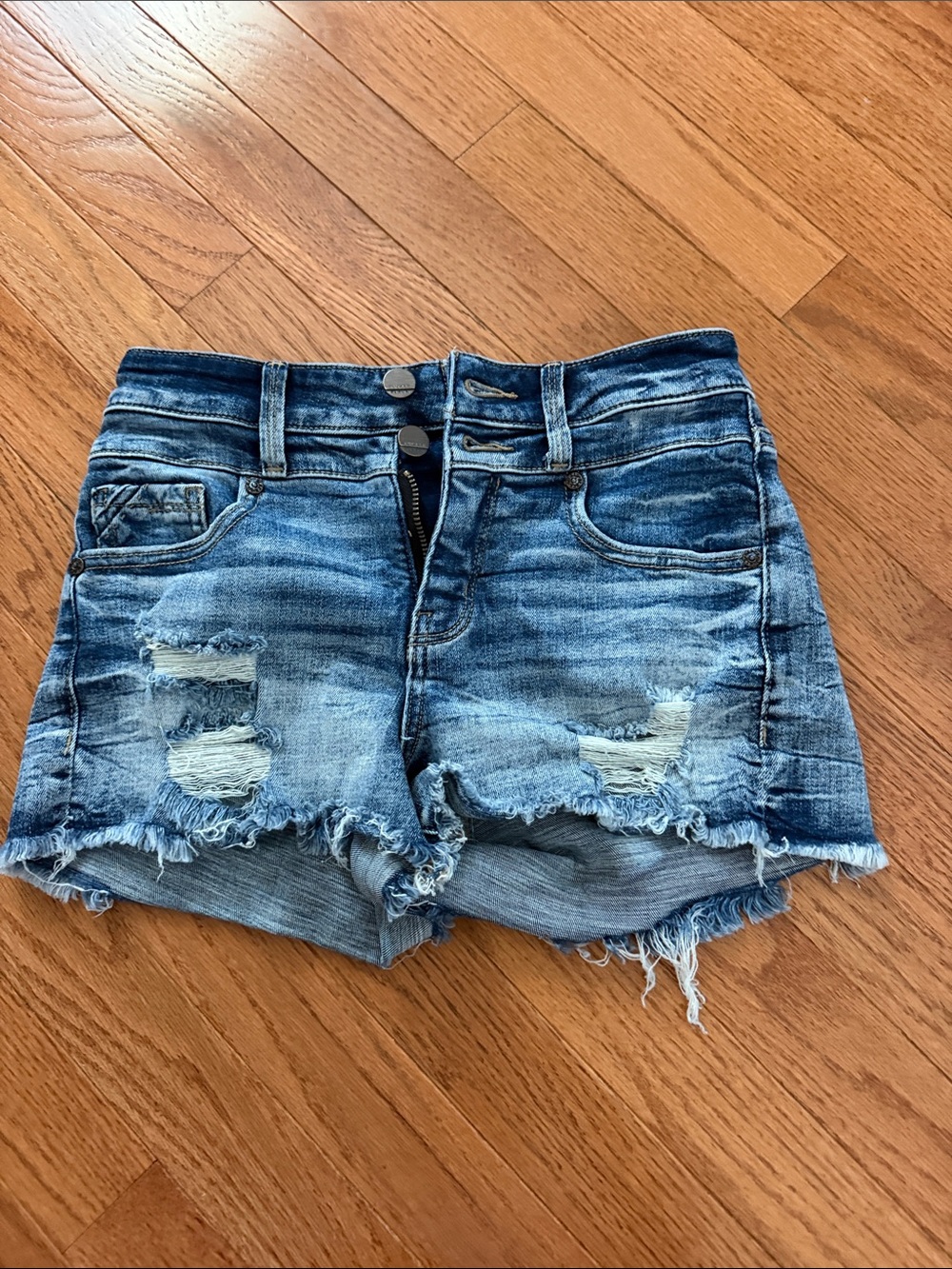 Buckle denim jean shorts
